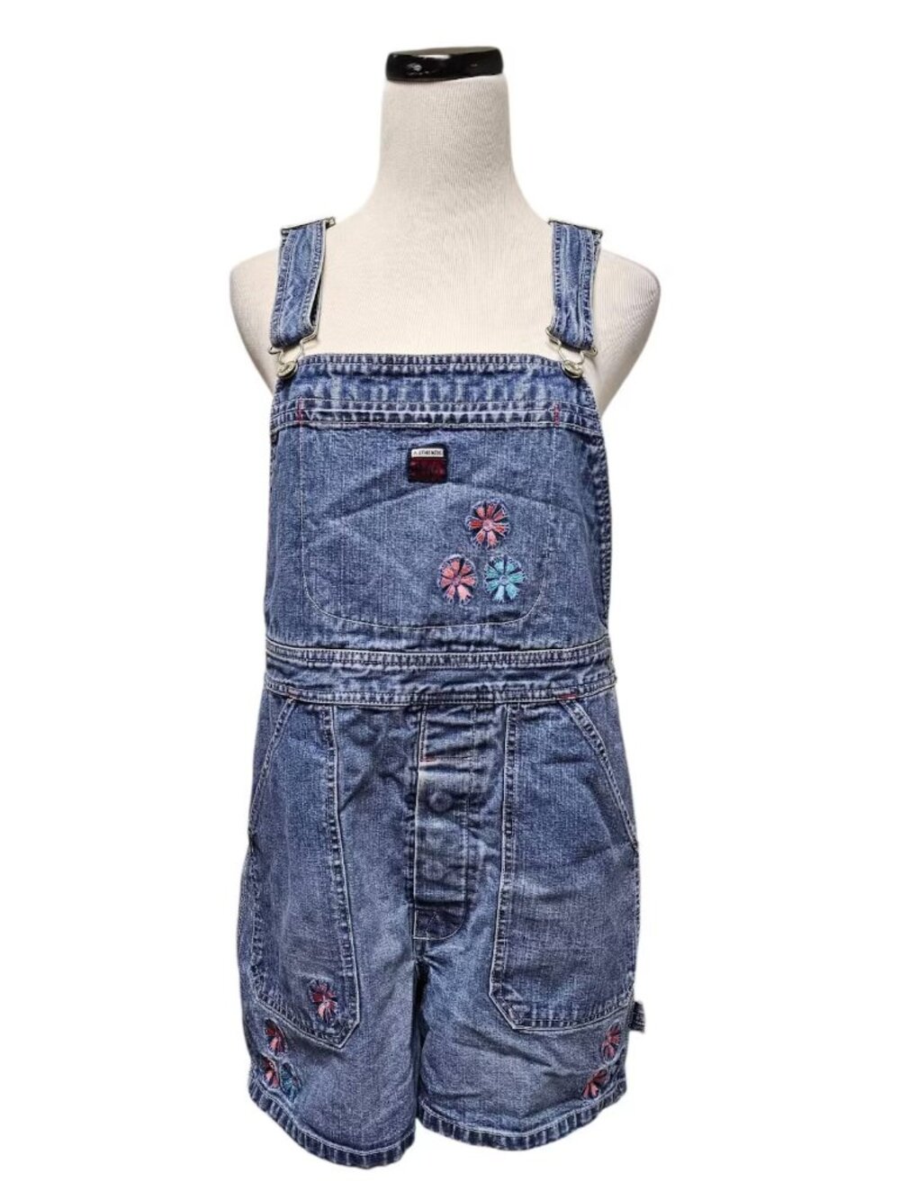 90s - 00 Route 66 embroidered denim short overall . size 9 / 10